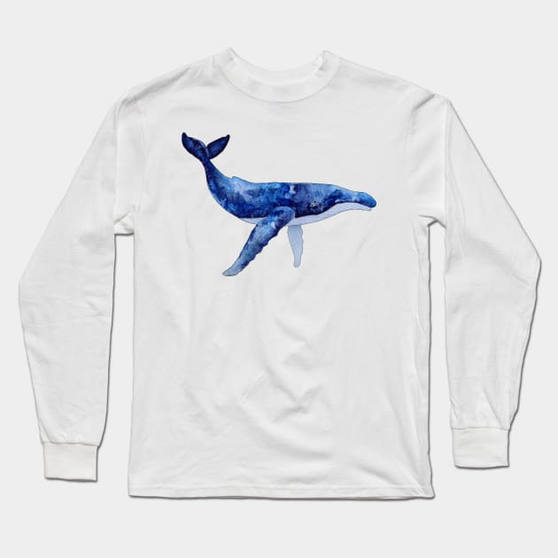 WHALE LOVERS GIFT - HUMPBACK WHALE - DEEP BLUE WATERCOLOR Long Sleeve T-Shirt by VegShop